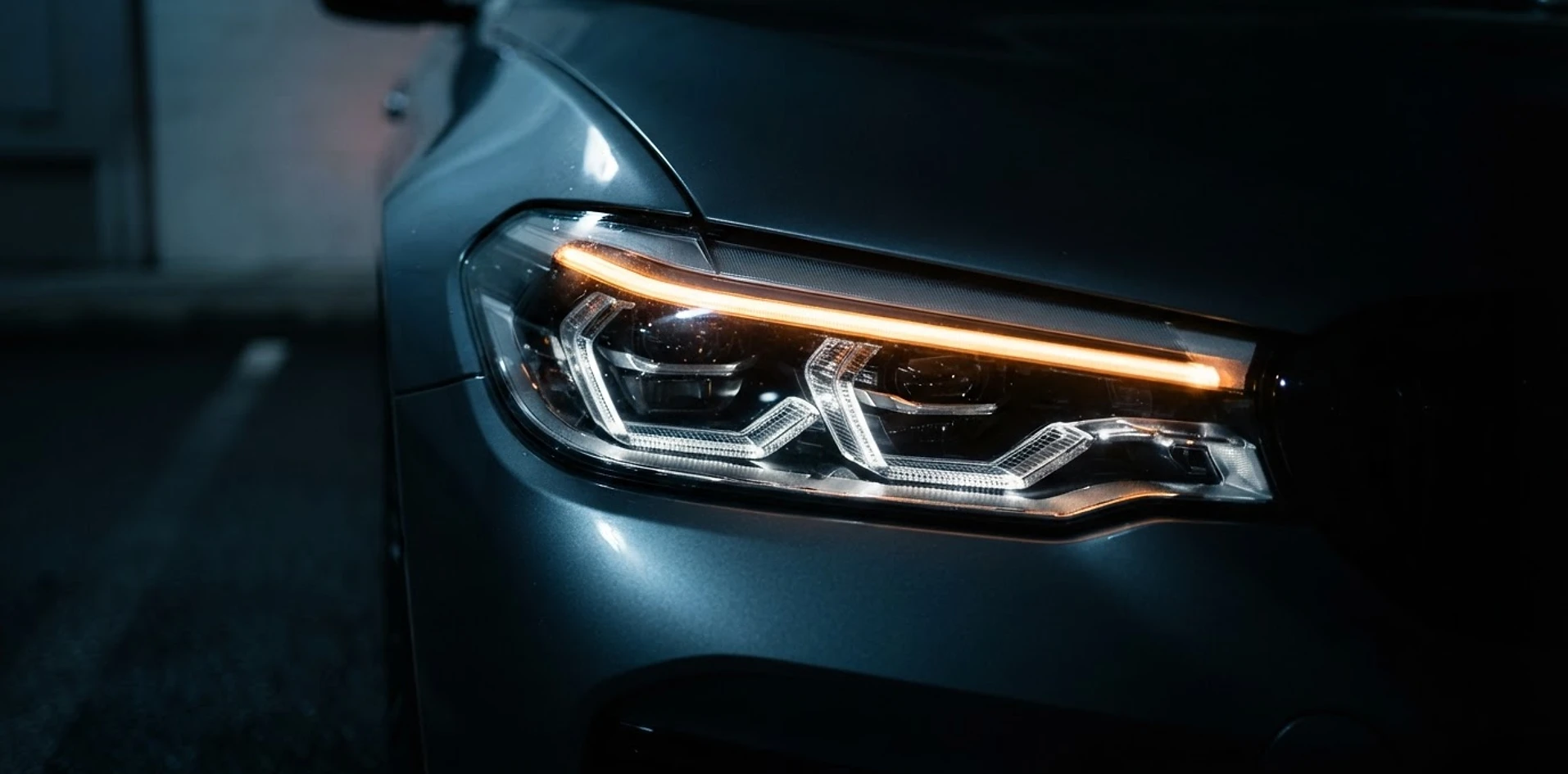 Modern vehicle LED headlight — cinematic automotive photography