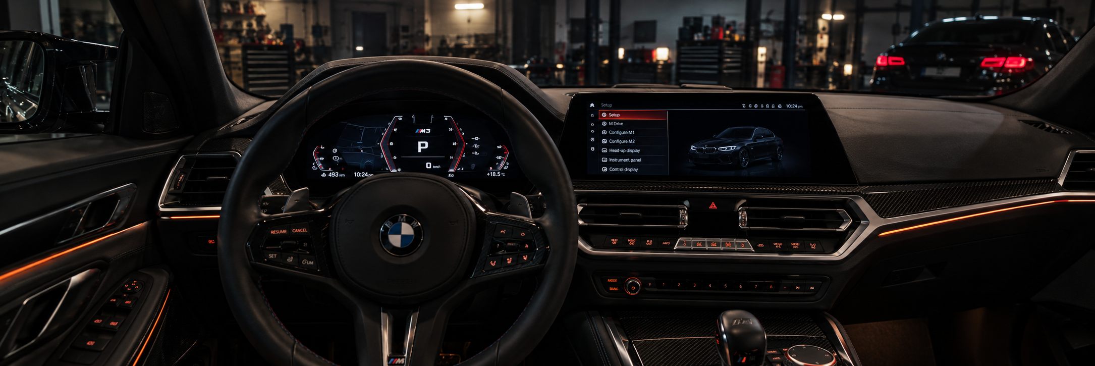 Modern vehicle cockpit with illuminated digital displays